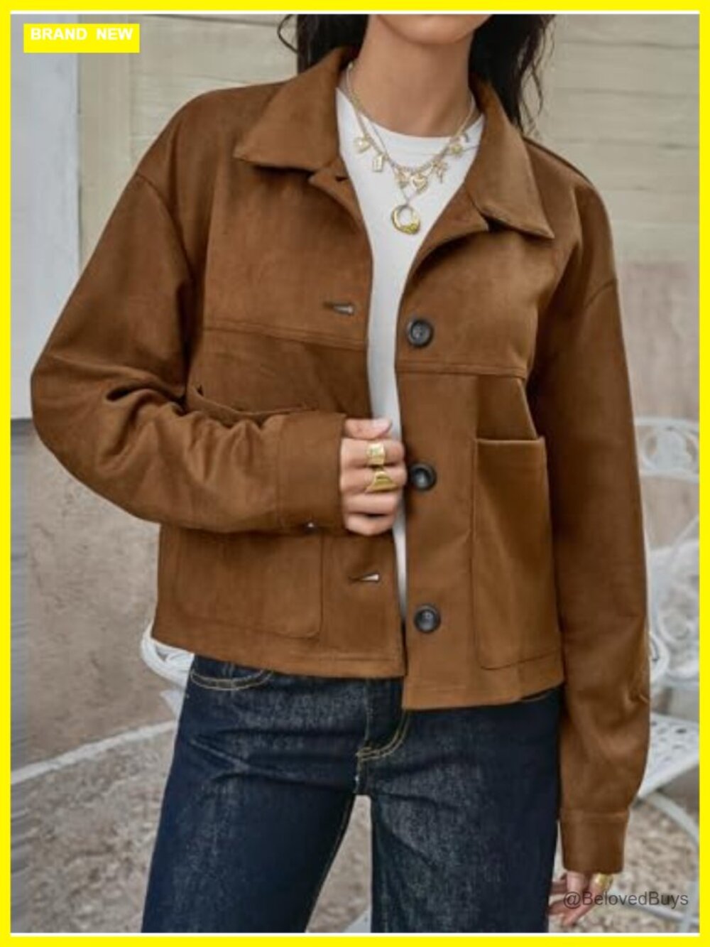 Cropped Faux Suede Leather Jacket Lapel Collar Button Down Short Coat Fall - Picture 2 of 6